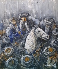 Naeem Rind, 16 x 20 Inch, Acrylic on Canvas, Buzkashi Painting, AC-NAR-022